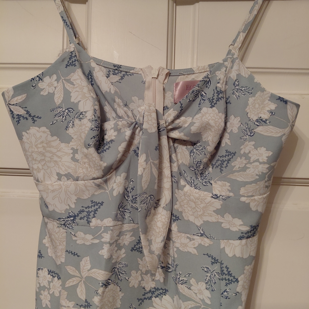 Floral Blue and Cream Spaghetti Strap Midi Dress SZ S/XS